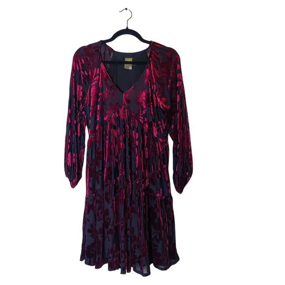 Taylor Purple Floral Burnout Babydoll Mini Dress 6 Party Holiday Whimsigoth - Picture 4 of 16